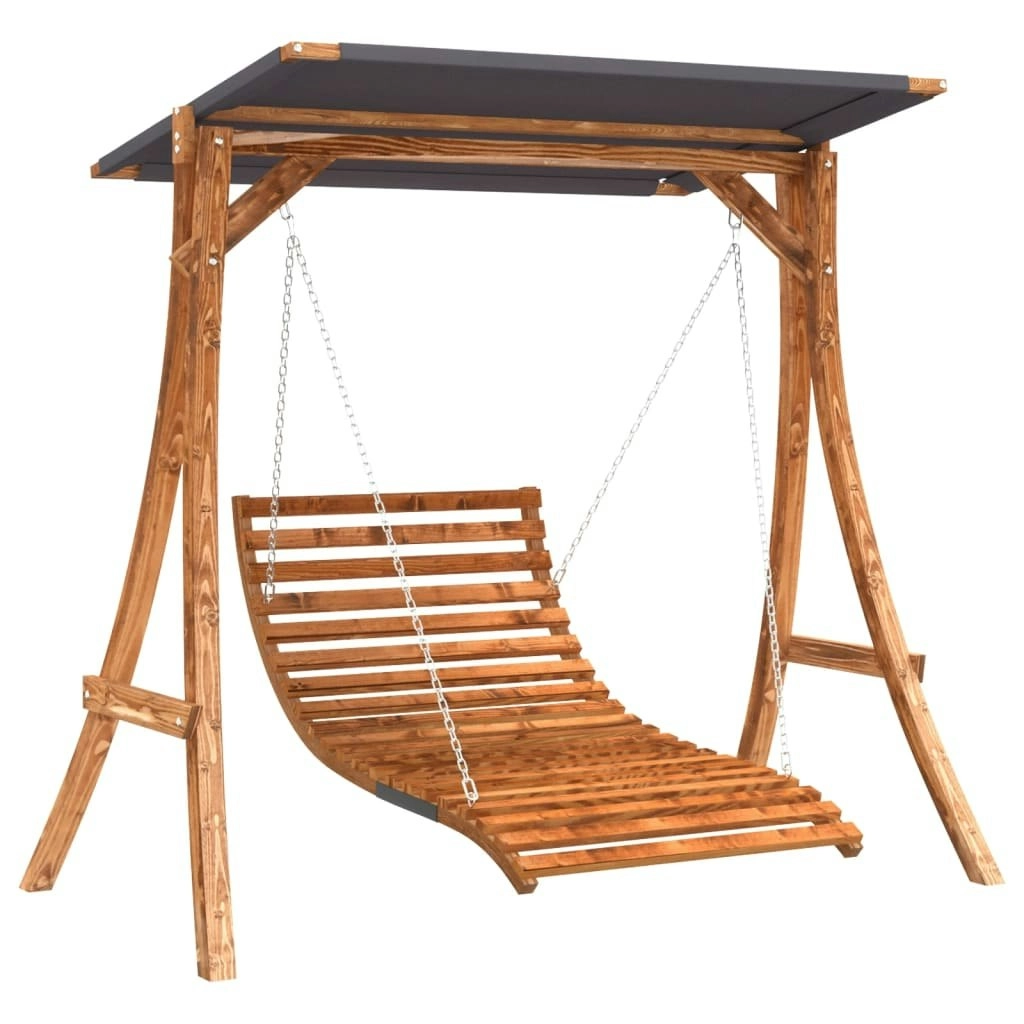 Swing Bed with Canopy Solid Wood Spruce with Teak Finish 3200620