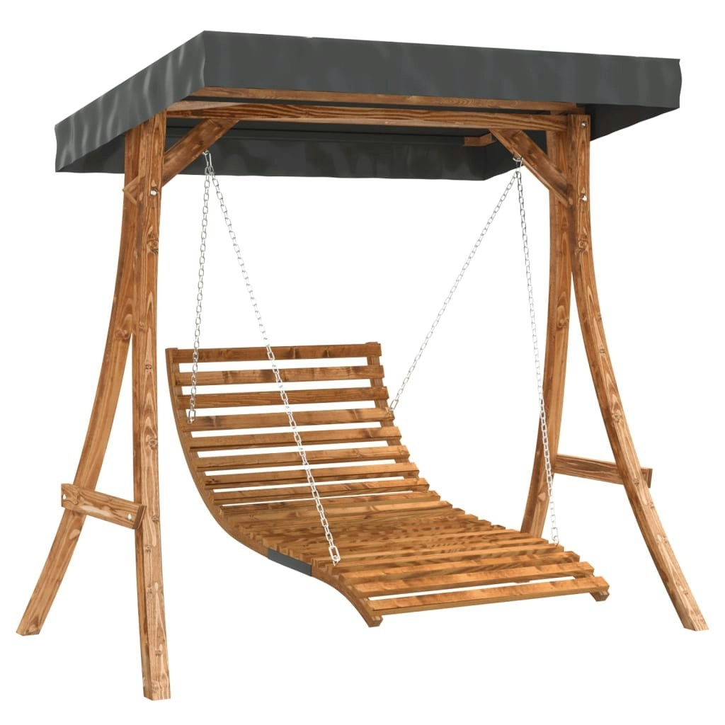 Swing Bed with Canopy Solid Wood Spruce with Teak Finish 3200626