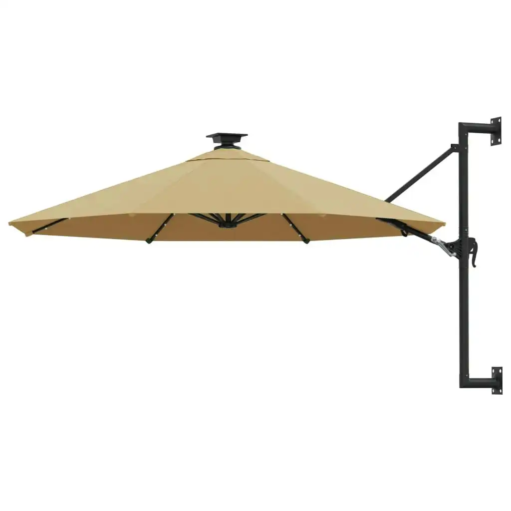 Wall-mounted Parasol with LEDs and Metal Pole 300 cm Taupe 312525