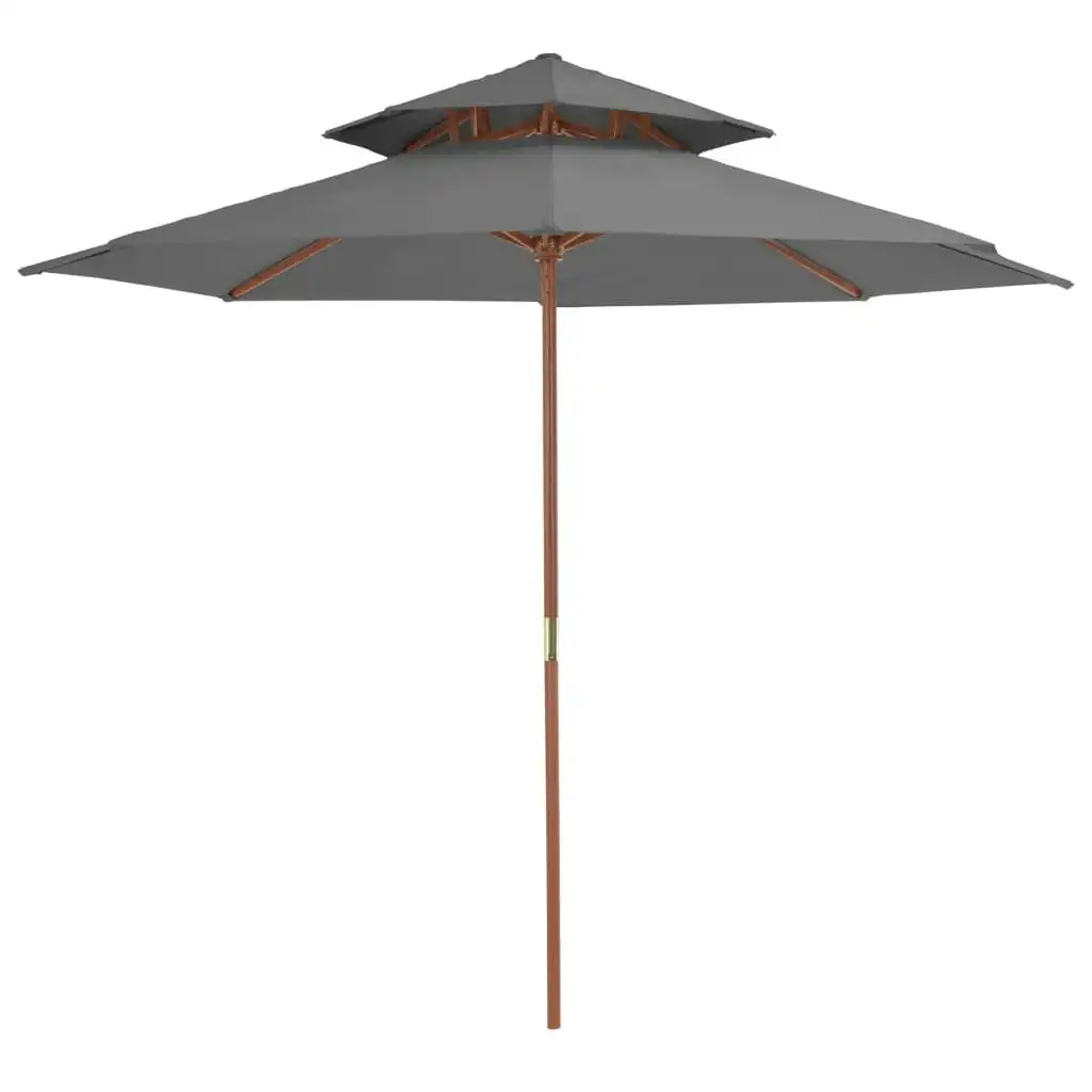 Double Decker Parasol with Wooden Pole 270 cm Anthracite 44519