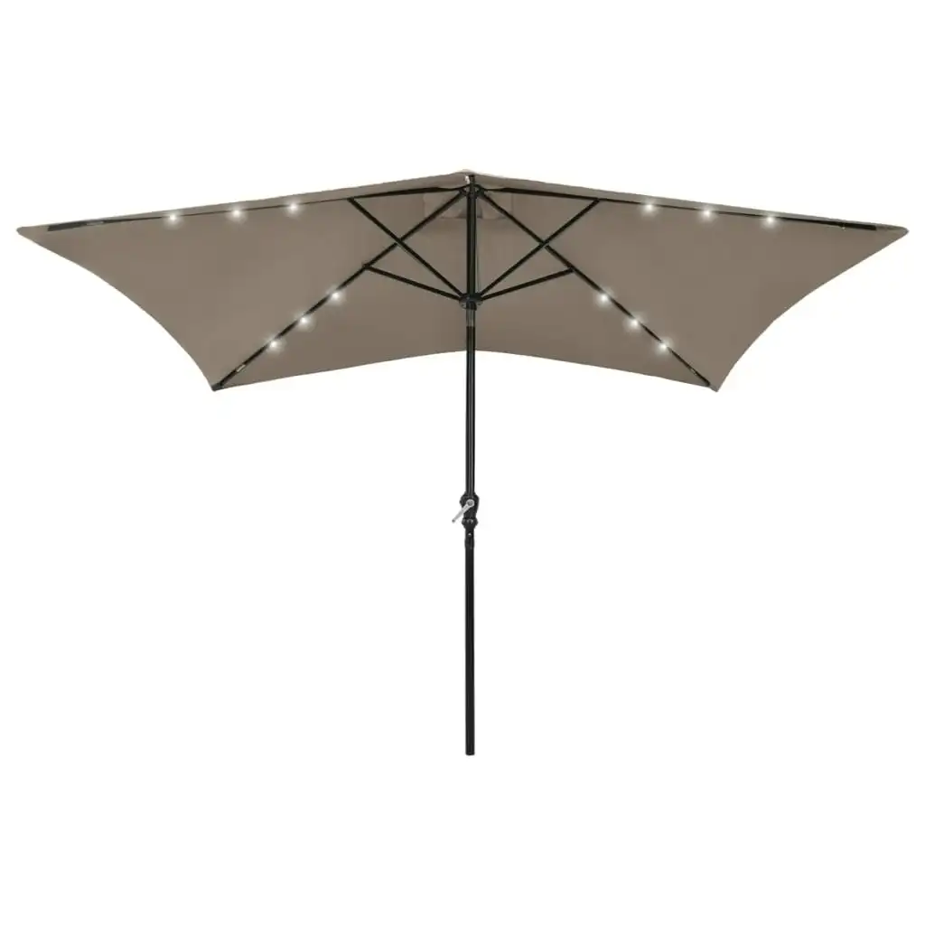 Parasol with LEDs and Steel Pole Taupe 2x3 m 313789