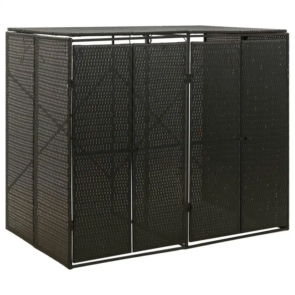 Double Wheelie Bin Shed Black 140x80x117 cm Poly Rattan 319861