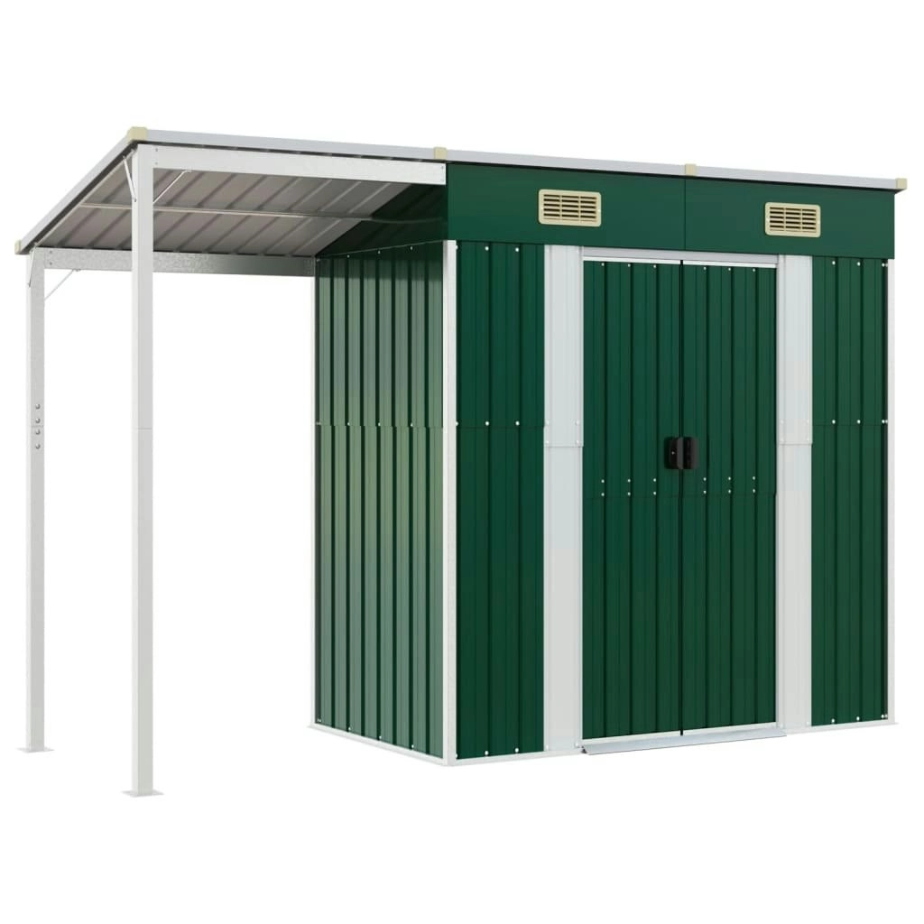 Garden Shed with Extended Roof Green 277x110.5x181 cm Steel 364524