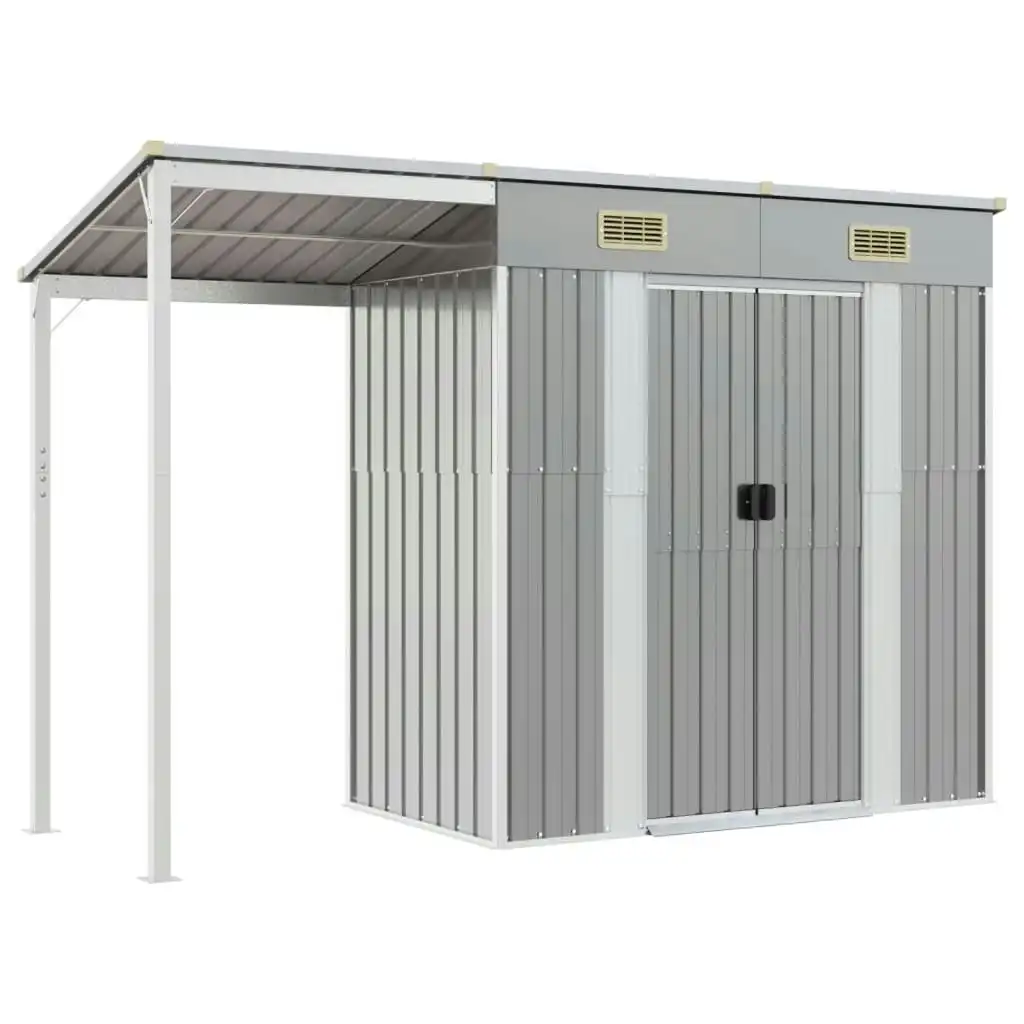 Garden Shed with Extended Roof Light Grey 277x110.5x181 cm Steel 364525