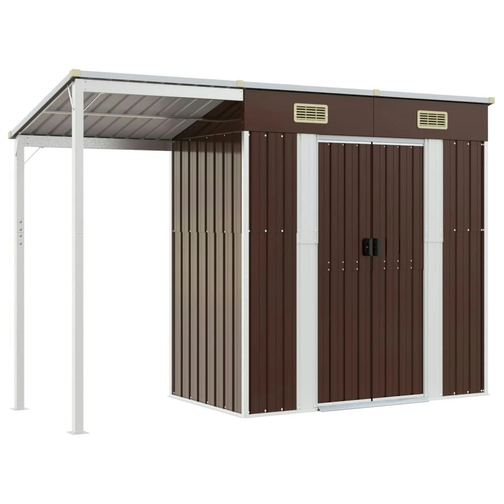 Garden Shed with Extended Roof Brown 277x110.5x181 cm Steel 364527