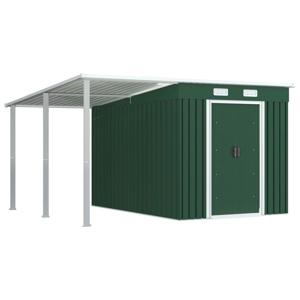 Garden Shed with Extended Roof Green 336x270x181 cm Steel 144041