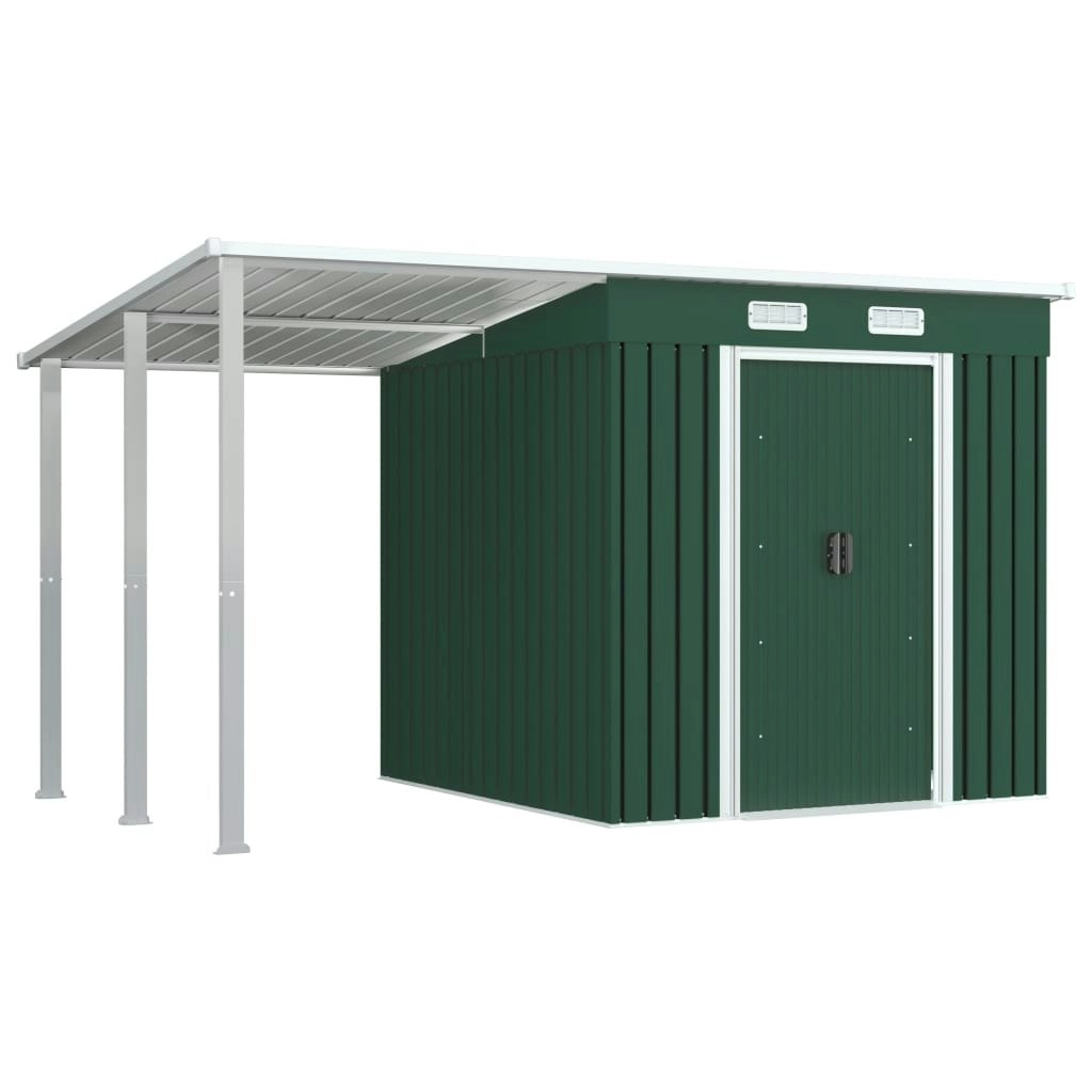 Garden Shed with Extended Roof Green 346x193x181 cm Steel 144037