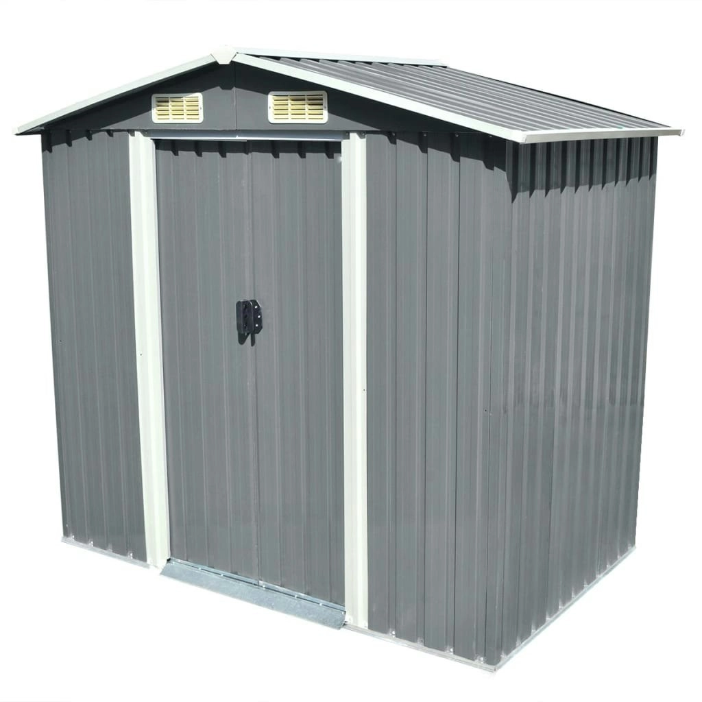 Garden Storage Shed Grey Metal 204x132x186 cm 42983