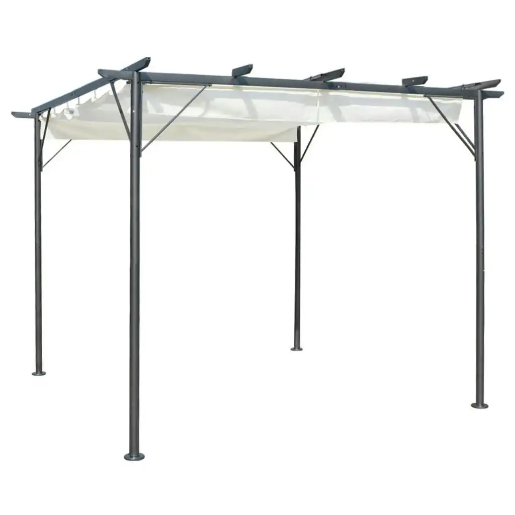 Pergola with Retractable Roof Cream White 3x3 m Steel 49325