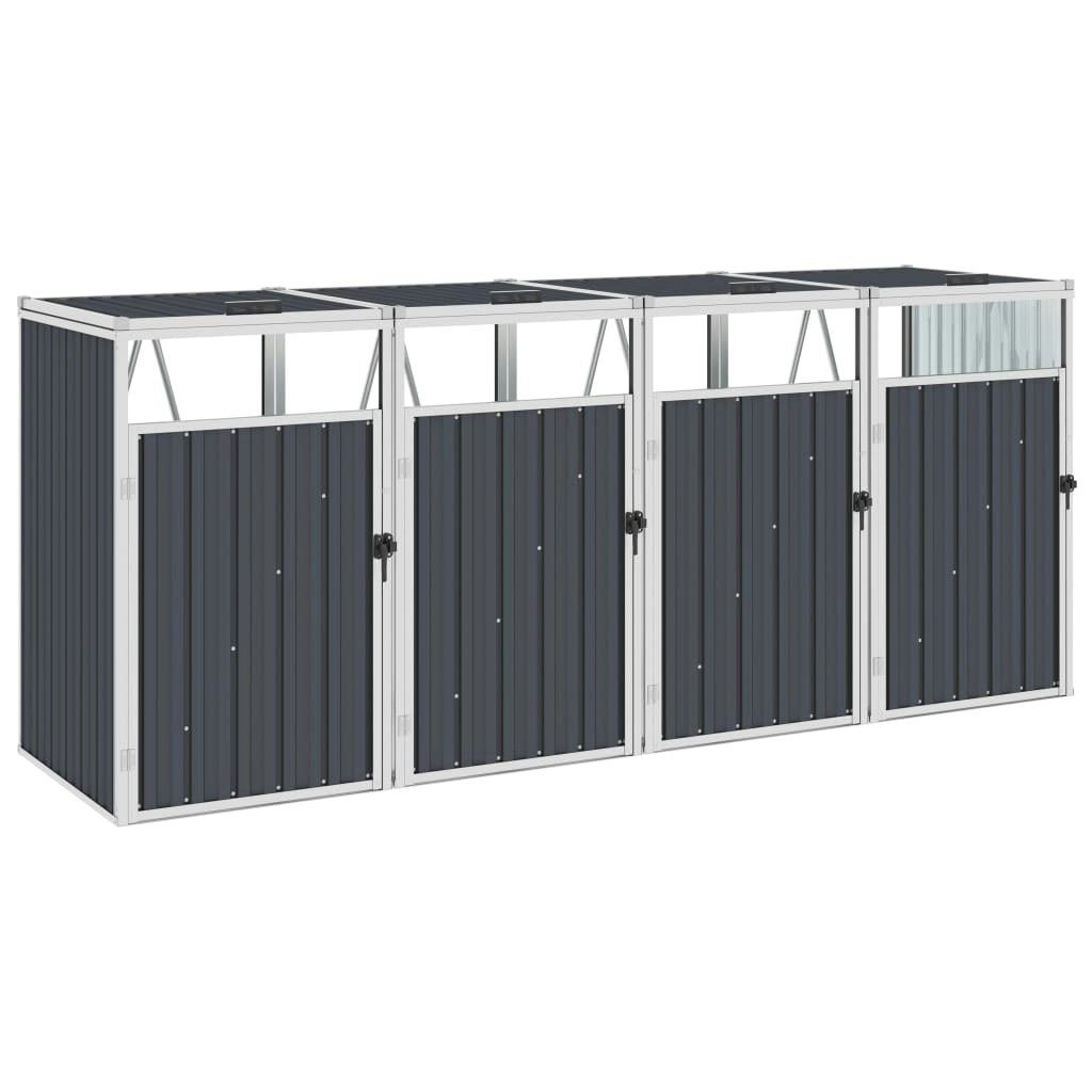 Quadruple Garbage Bin Shed Anthracite 286x81x121 cm Steel 46287