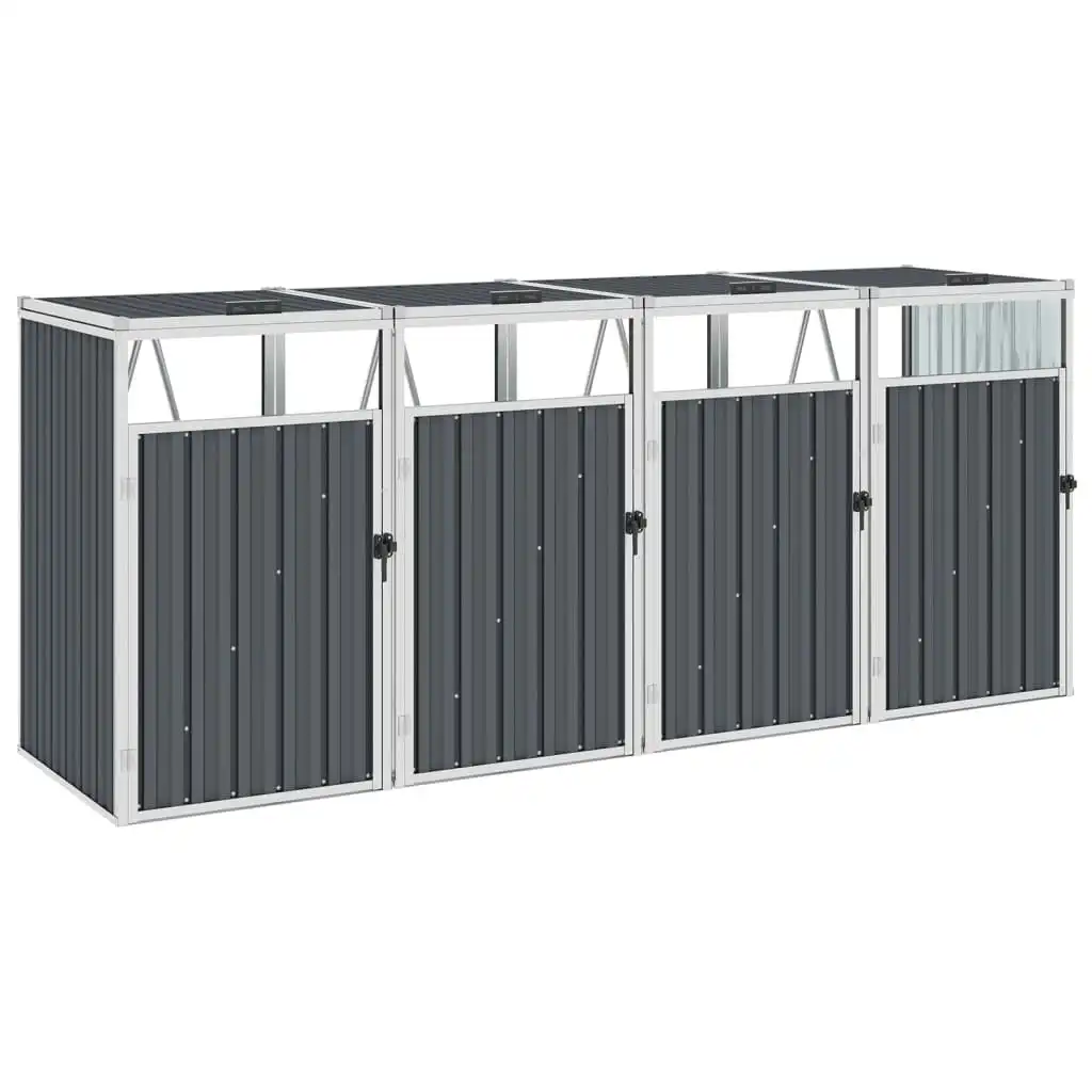 Quadruple Garbage Bin Shed Grey 286x81x121 cm Steel 46286