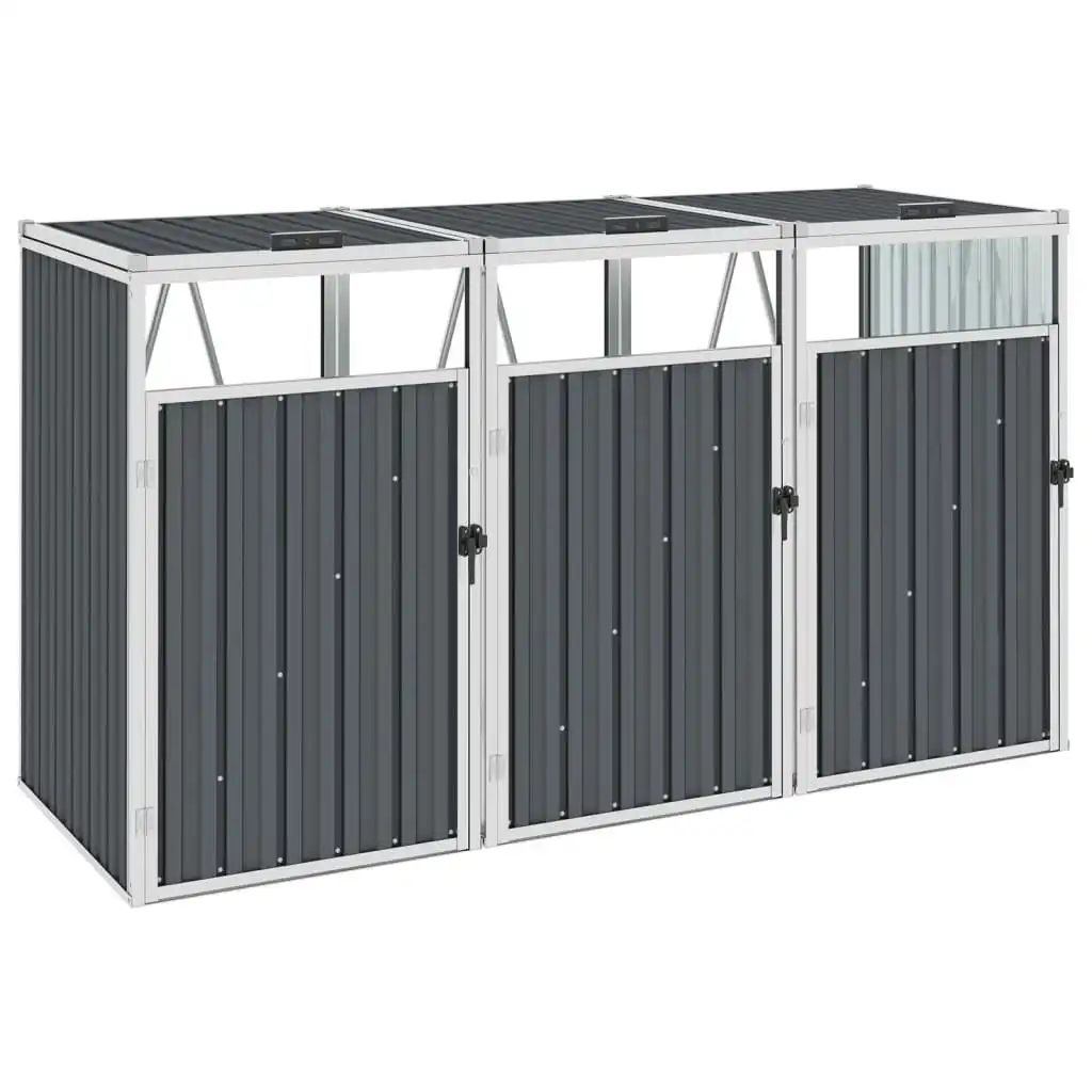 Triple Garbage Bin Shed Grey 213x81x121 cm Steel 46282