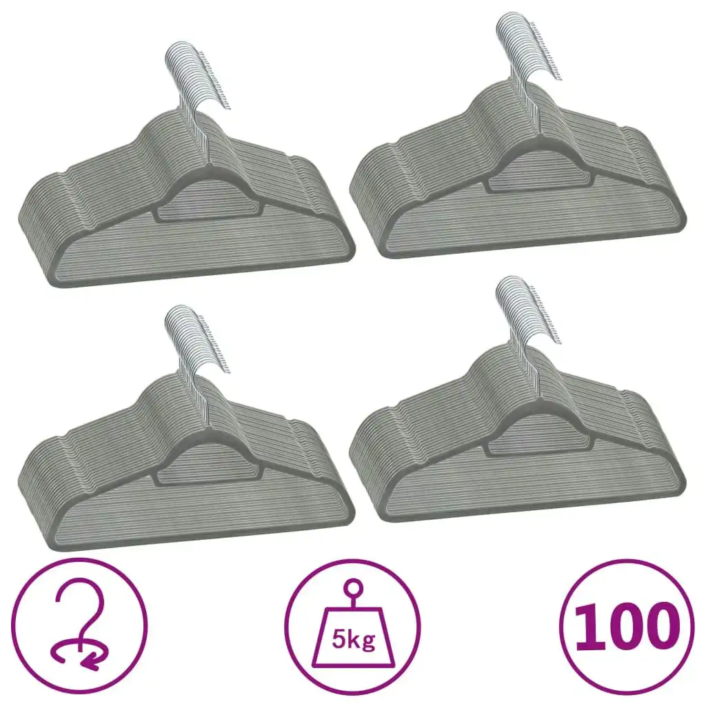 100 pcs Clothes Hanger Set Anti-slip Grey Velvet 289919