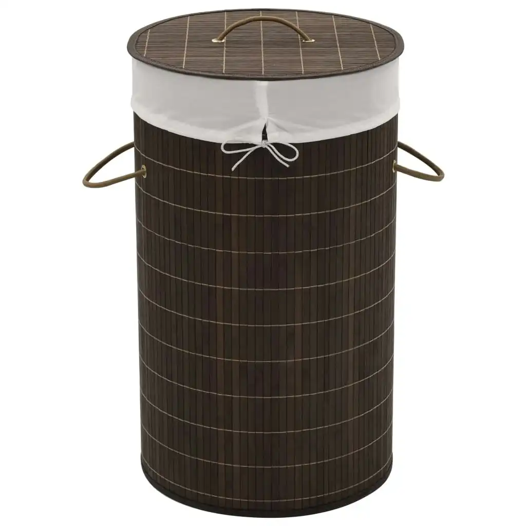 Bamboo Laundry Bin Round Dark Brown 242724