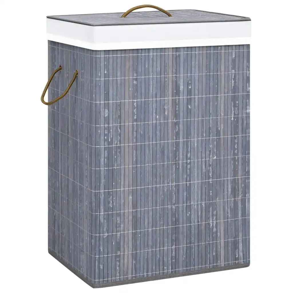 Bamboo Laundry Basket with 2 Sections Grey 72 L 320741