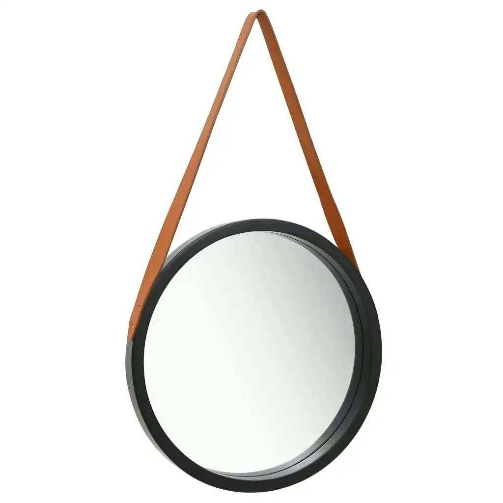 Wall Mirror with Strap 40 cm Black 320363