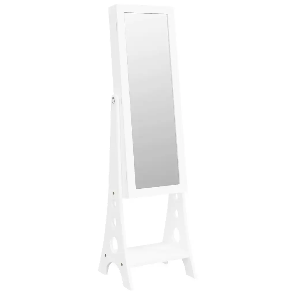 Mirror Jewellery Cabinet with LED Lights Free Standing White 353265