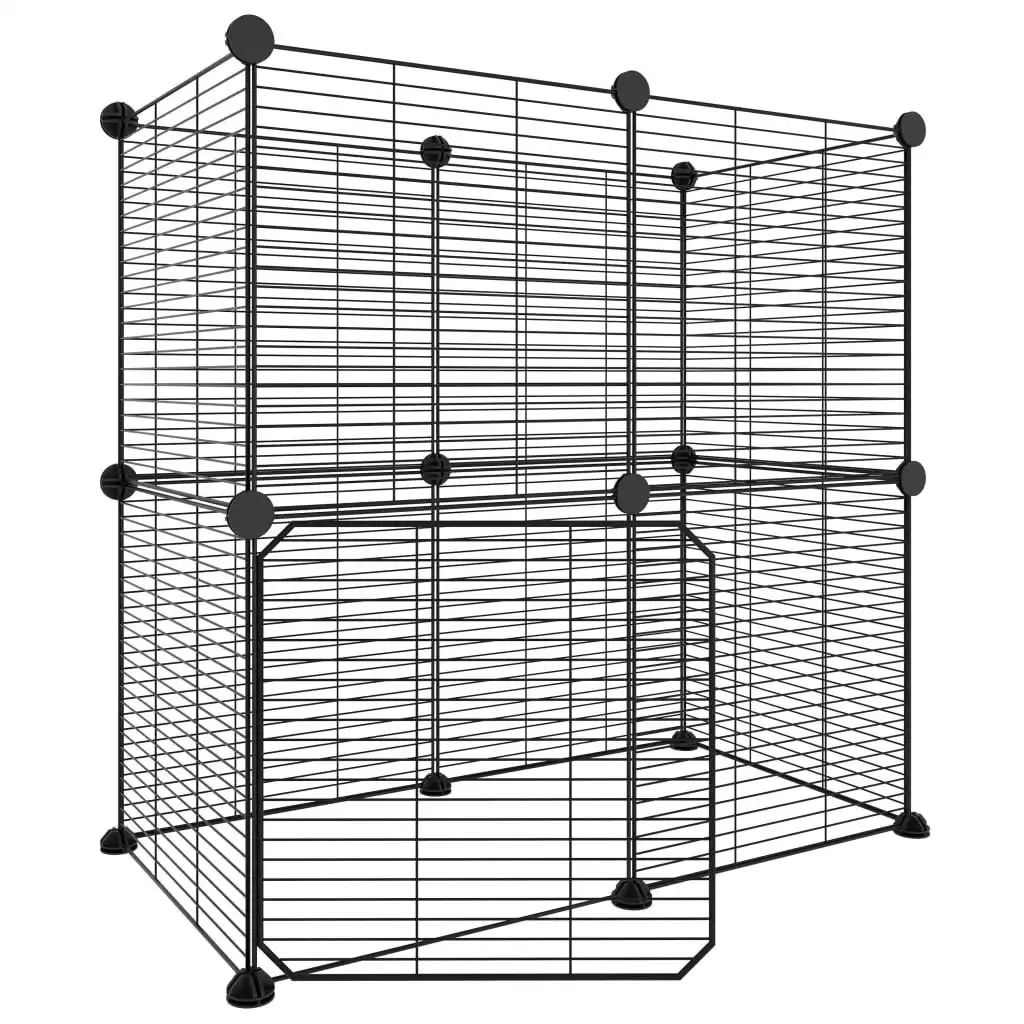 12-Panel Pet Cage with Door Black 35x35 cm Steel 3114036