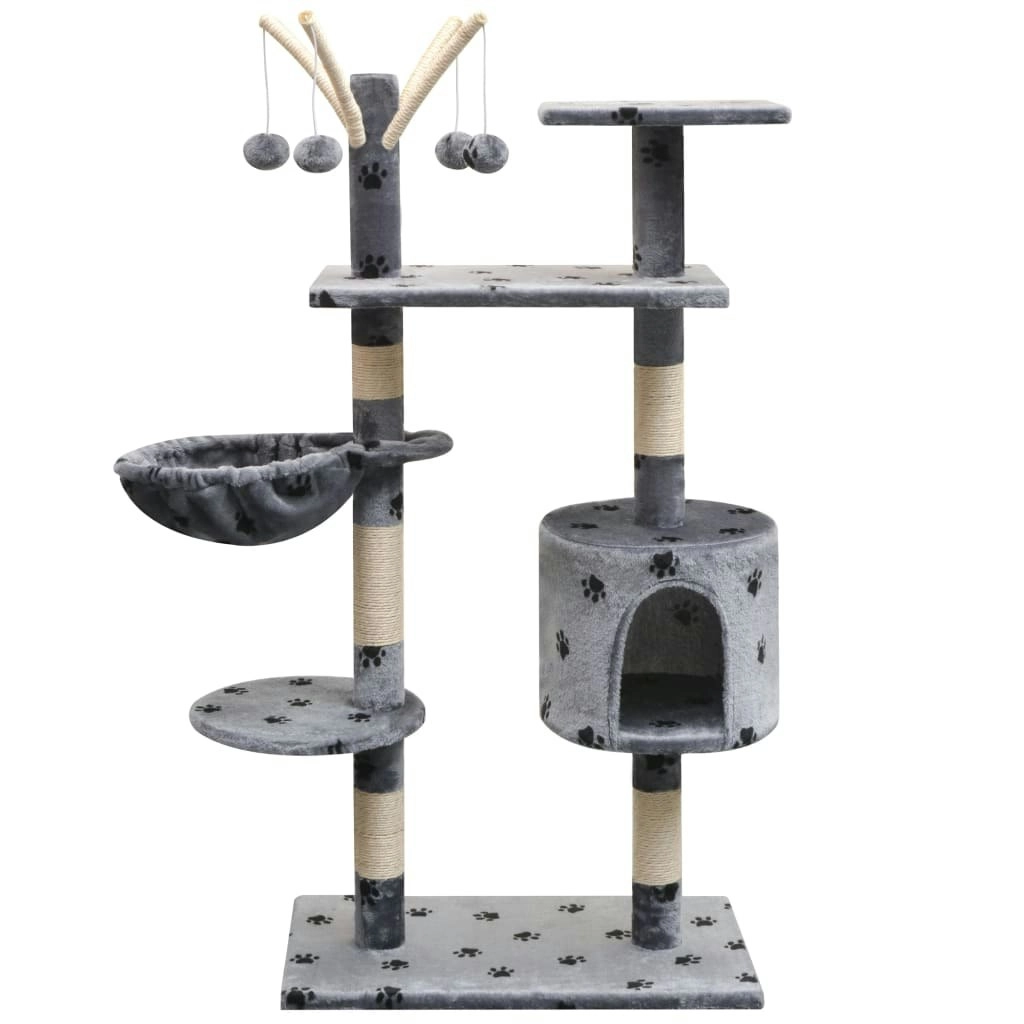 Cat Tree with Sisal Scratching Posts 125 cm Paw Prints Grey 170481