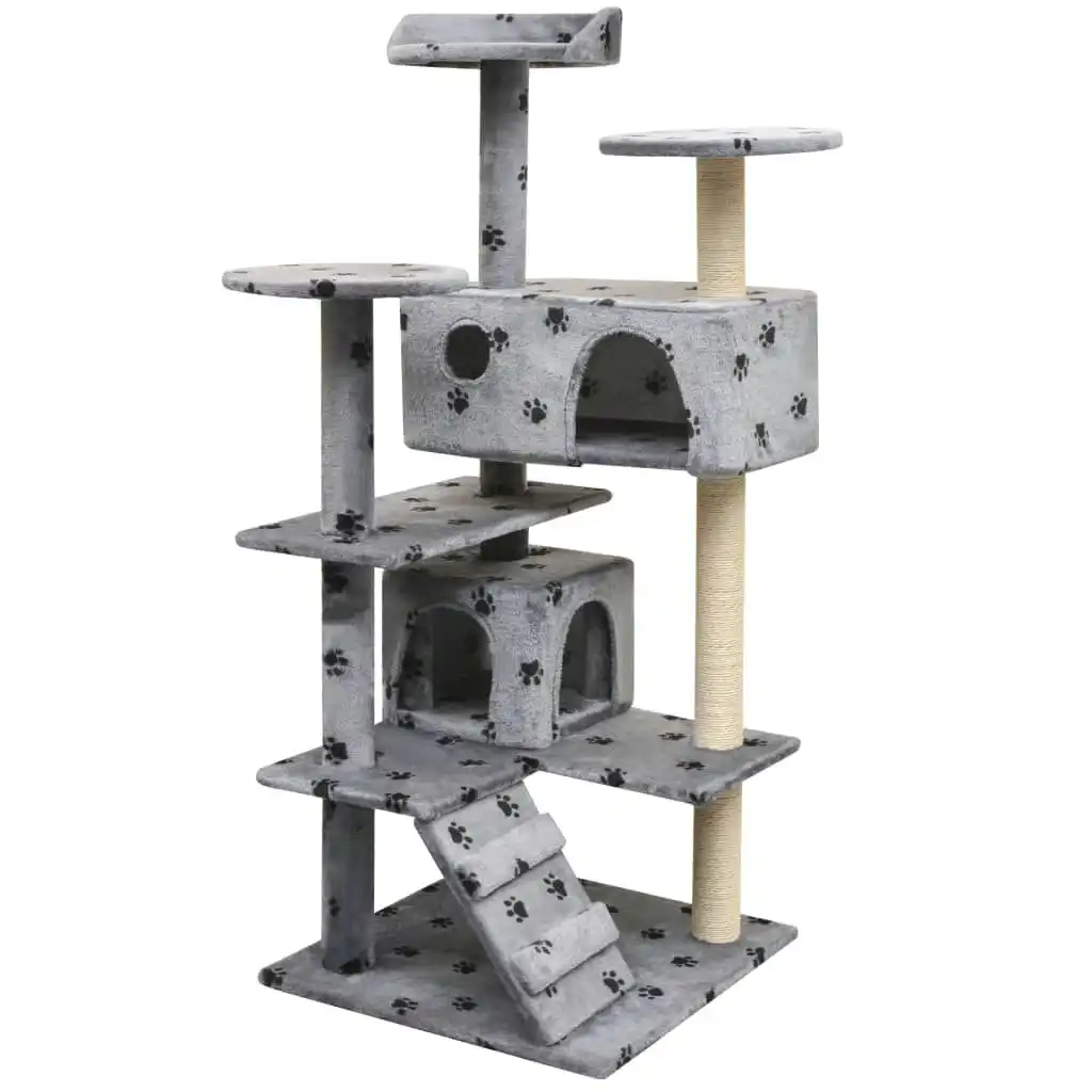 Cat Tree with Sisal Scratching Posts 125 cm Paw Prints Grey 170476