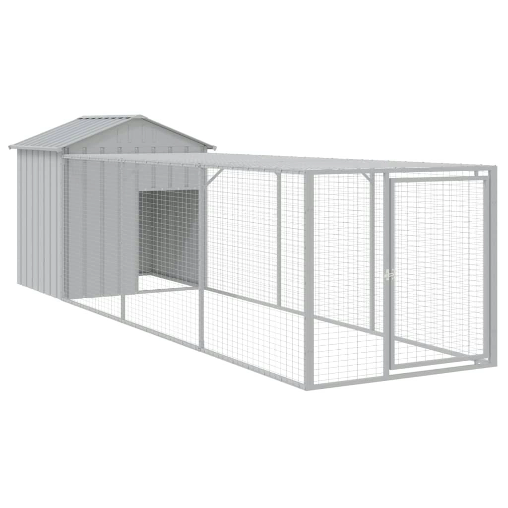 Chicken Cage with Run Light Grey 117x405x123 cm Galvanised Steel 3189074