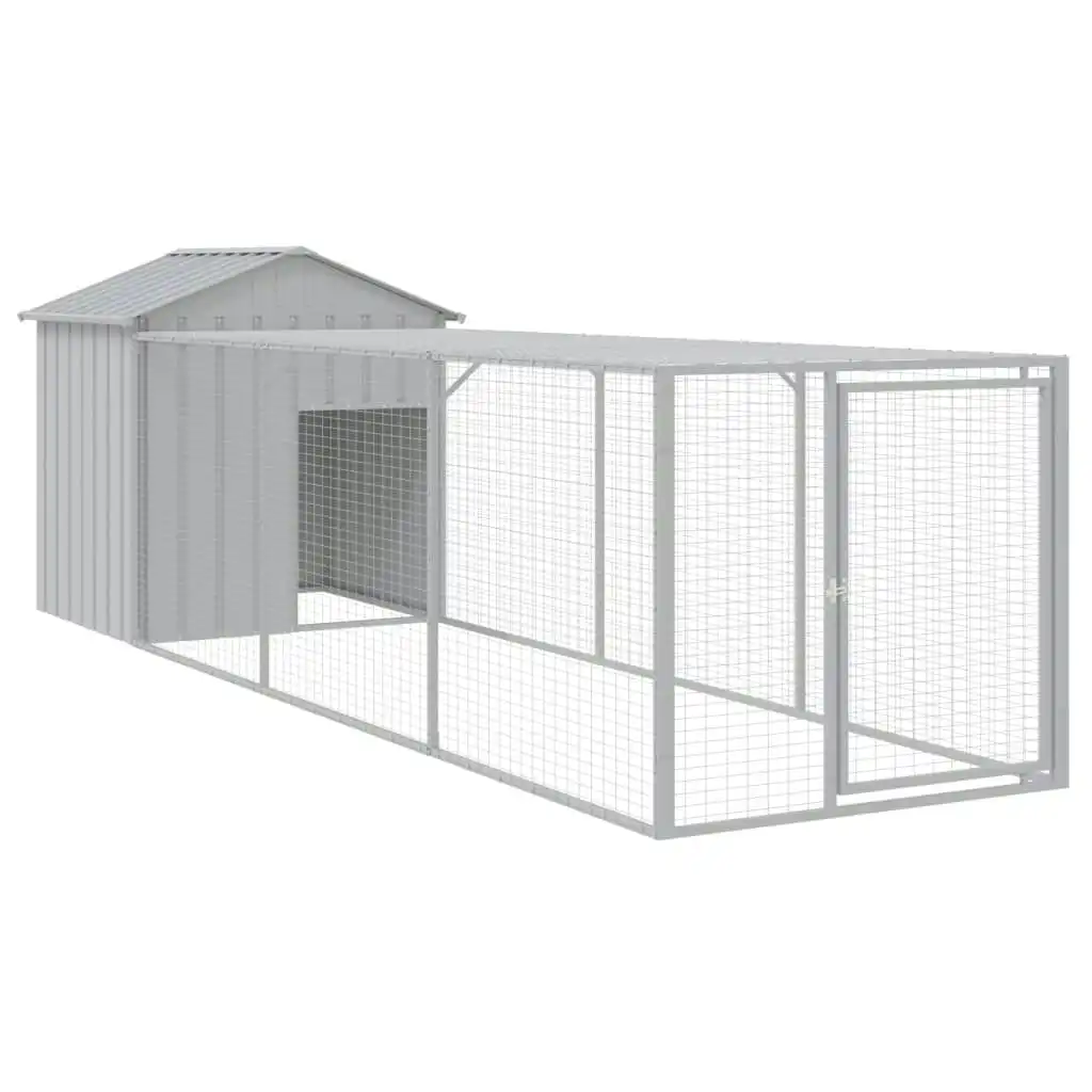 Chicken Cage with Run Light Grey 117x405x123 cm Galvanised Steel 3189074