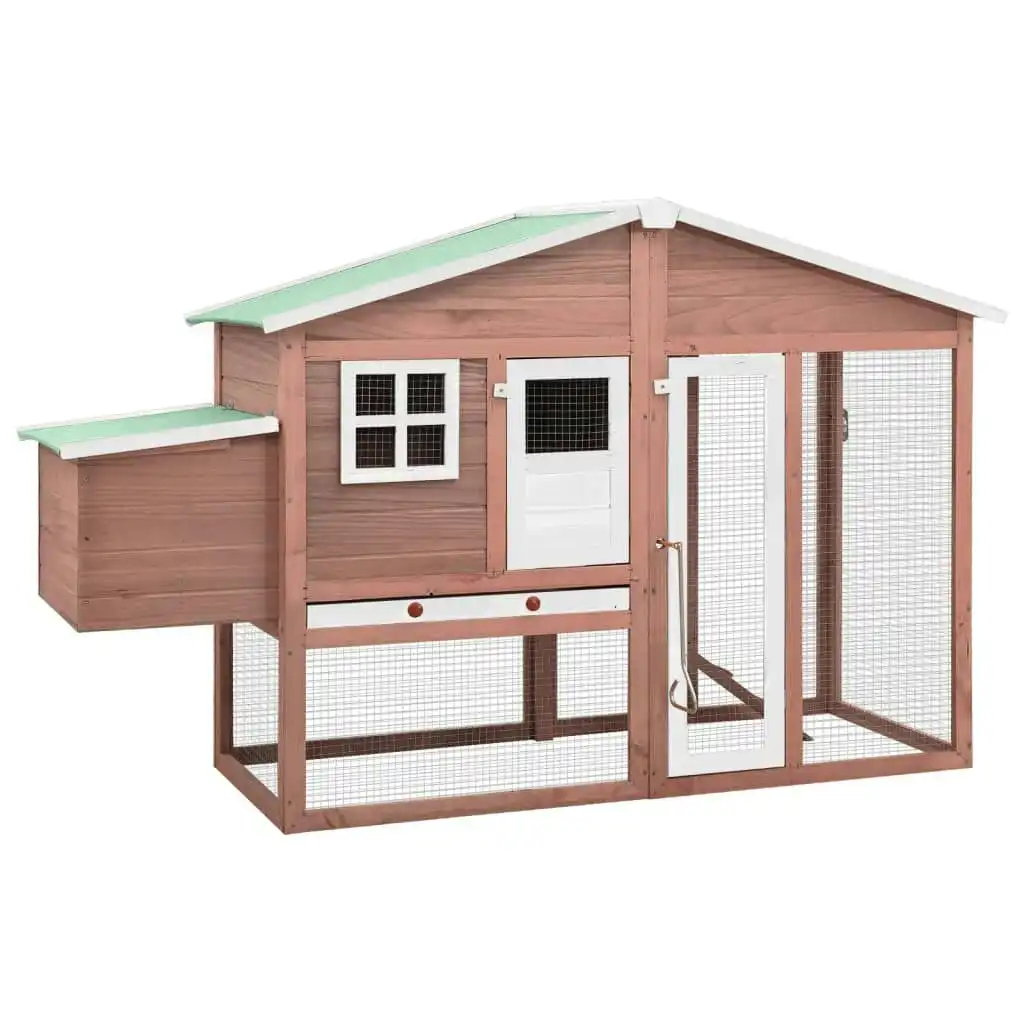 Chicken Coop with Nest Box Mocha and White Solid Fir Wood 170866