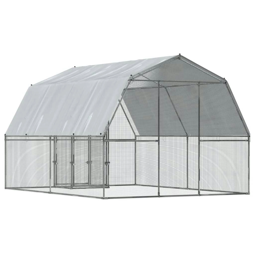 Chicken Cages 2 pcs with Roof and Door Silver Galvanised Steel 3294911