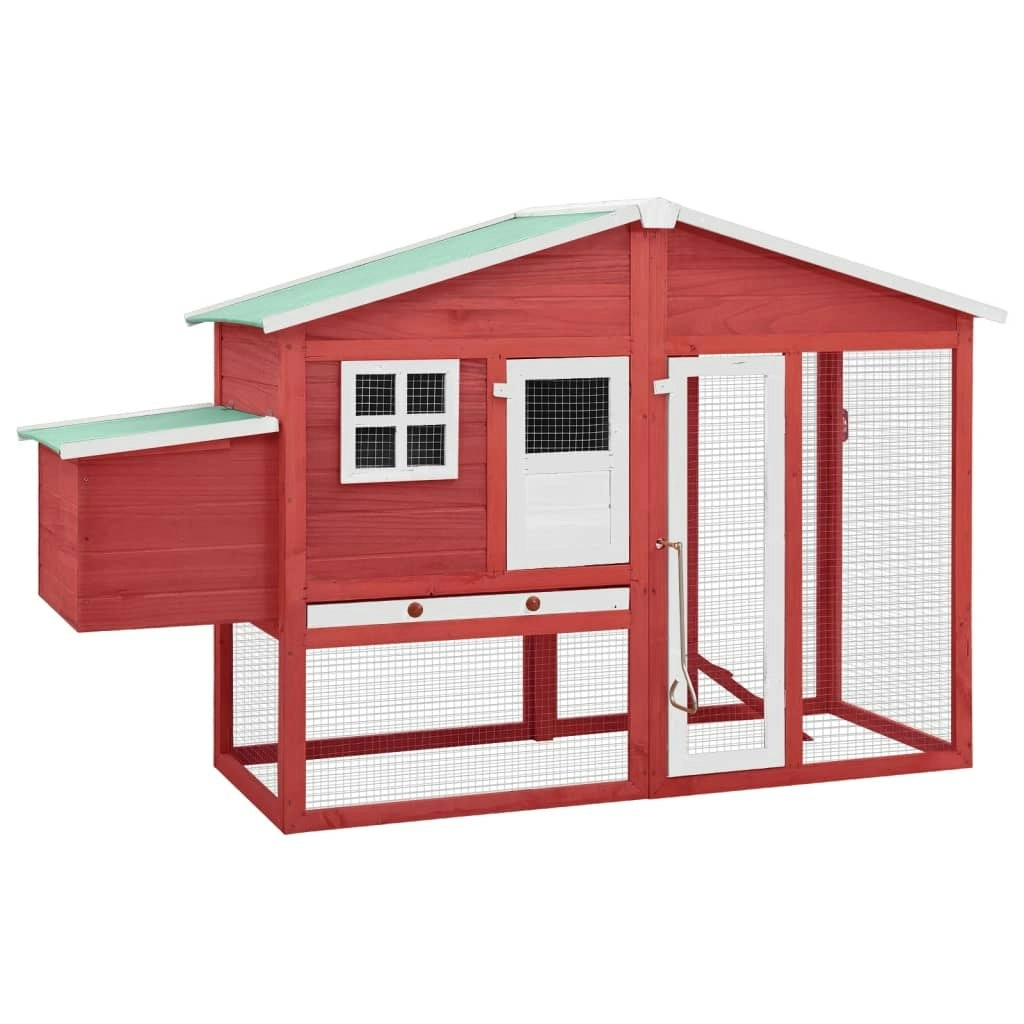 Chicken Coop with Nest Box Red and White Solid Fir Wood 170867