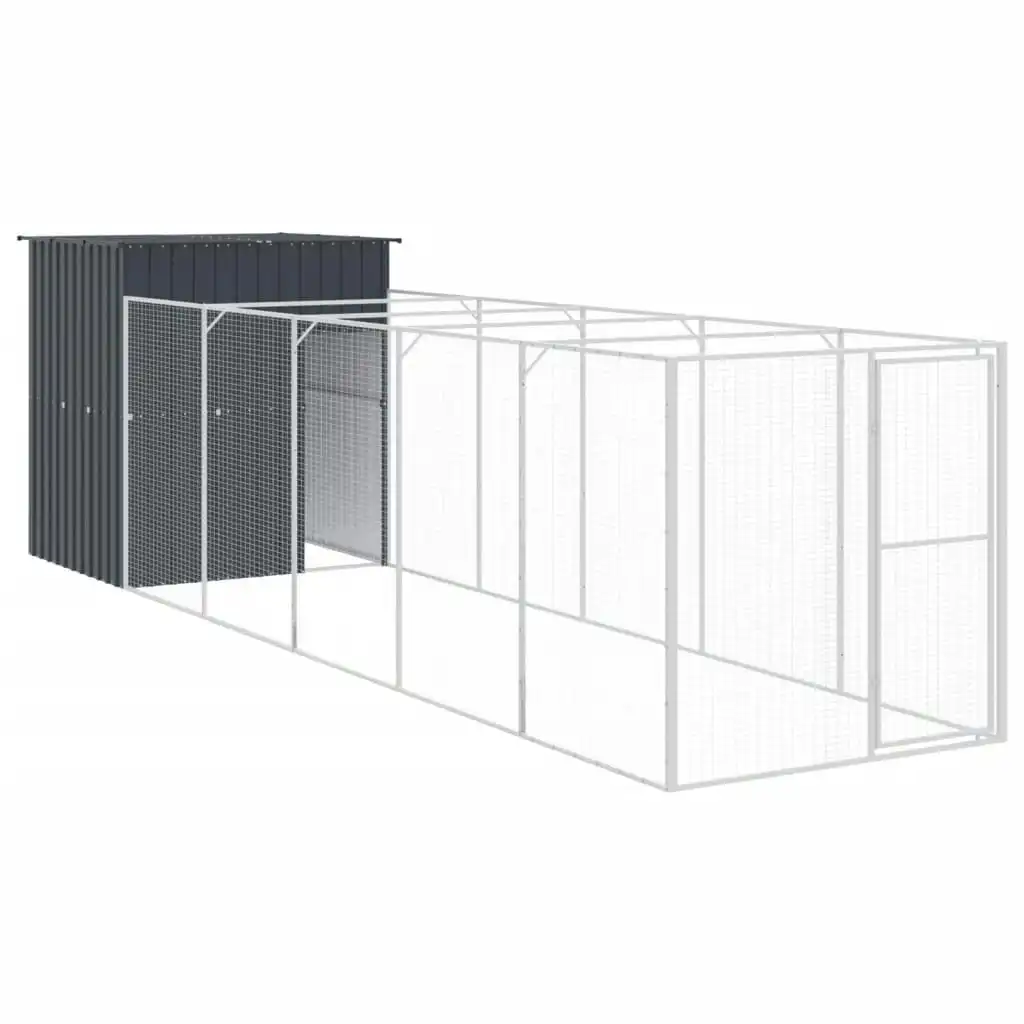 Dog House with Run Anthracite 165x659x181 cm Galvanised Steel 3189100