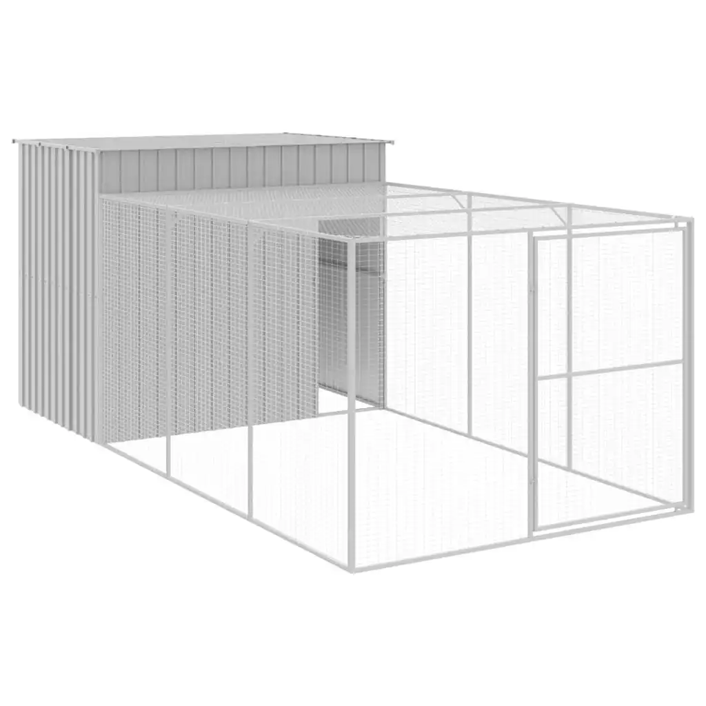 Dog House with Run Light Grey 214x457x181 cm Galvanised Steel 3189138