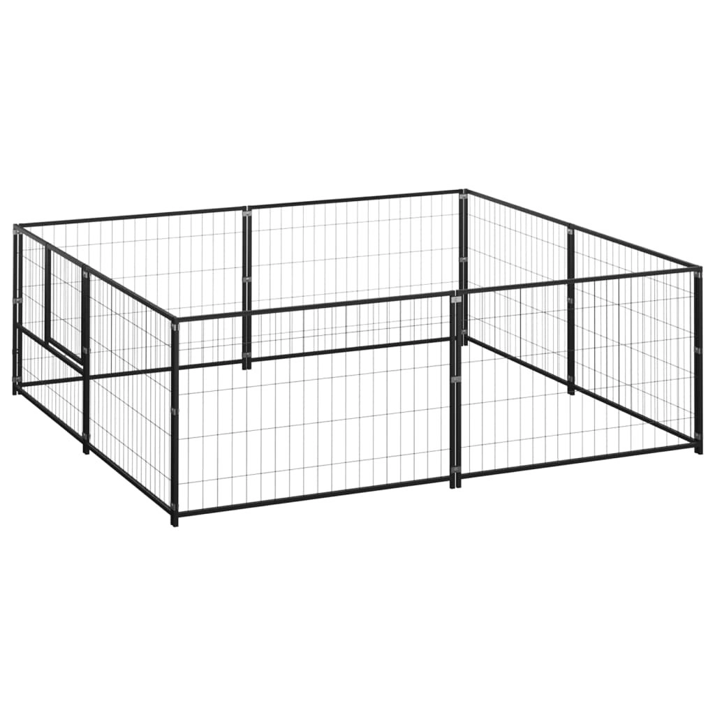 Dog Kennel Black 4 mÂ² Steel 3082109