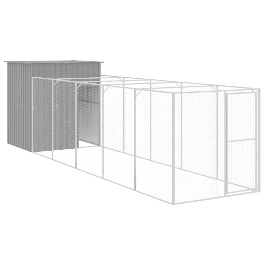 Dog House with Run Light Grey 165x659x181 cm Galvanised Steel 3189105