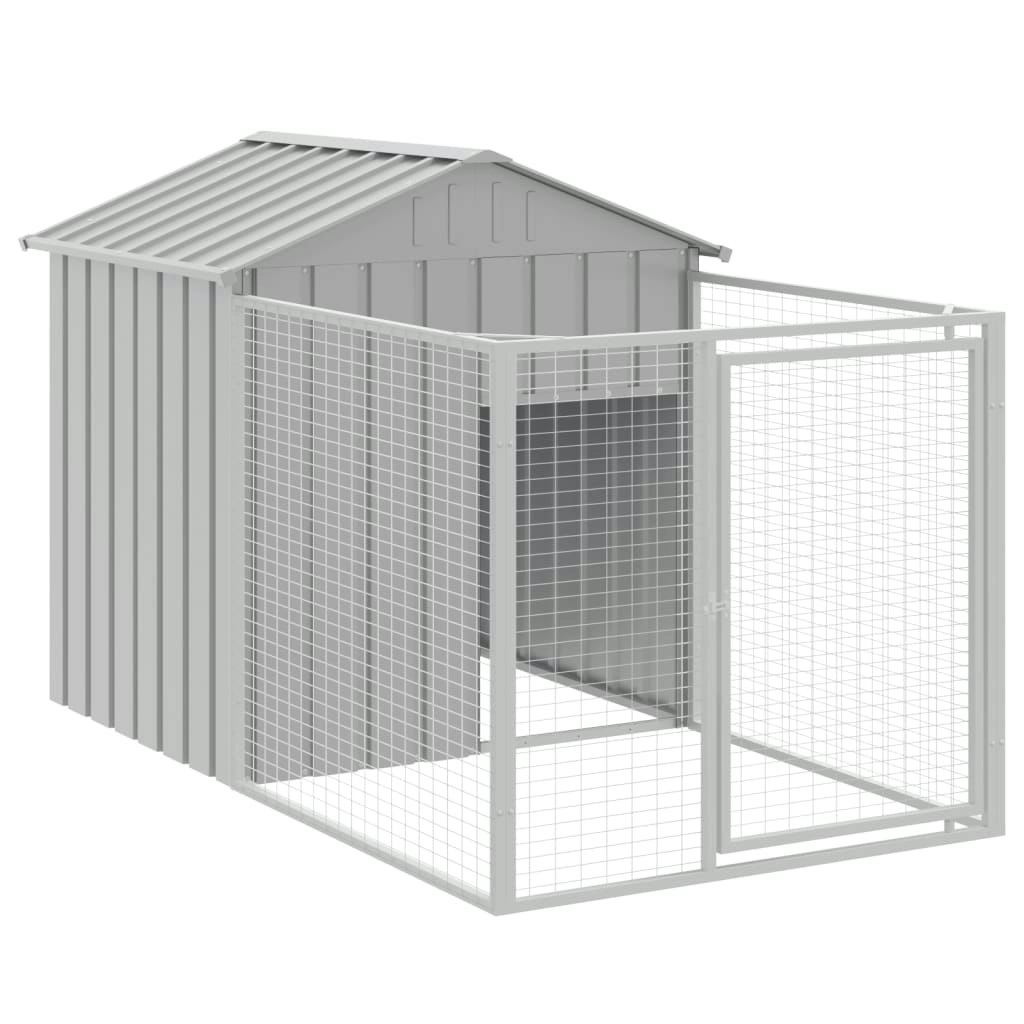 Dog House with Run Light Grey 117x201x123 cm Galvanised Steel 172352