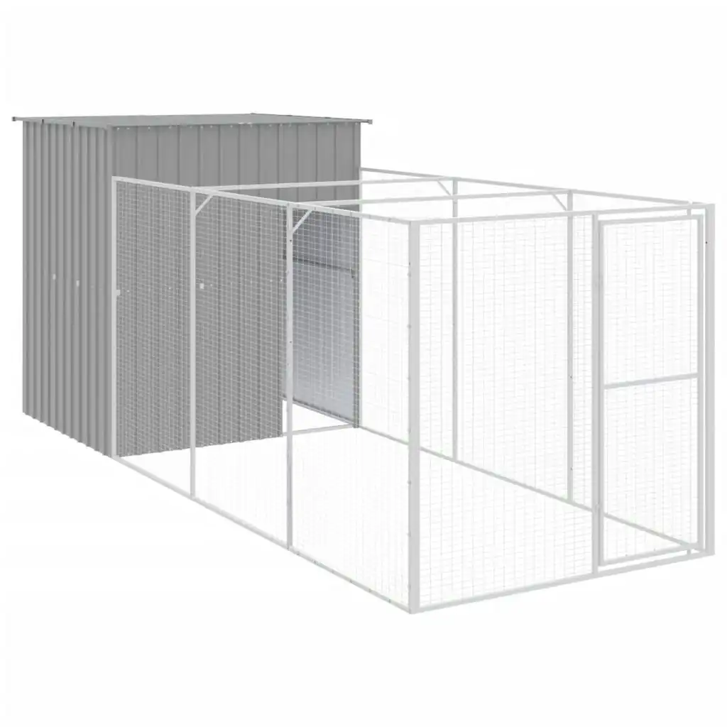 Dog House with Run Light Grey 165x455x181 cm Galvanised Steel 3189104