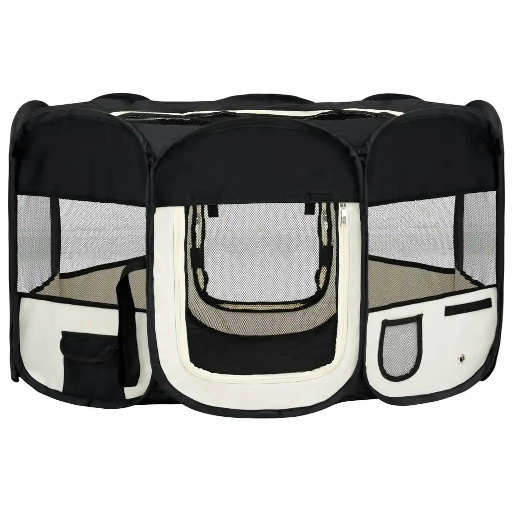 Foldable Dog Playpen with Carrying Bag Black 145x145x61 cm 171008