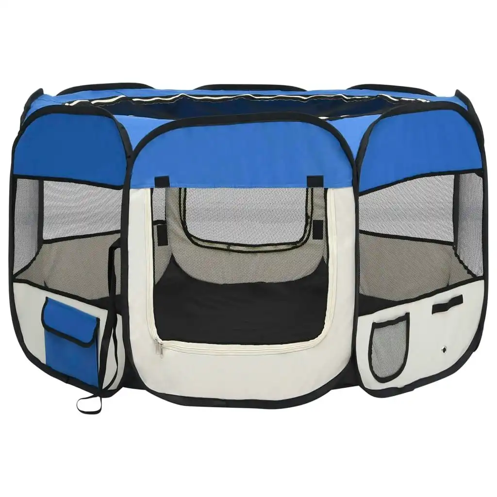 Foldable Dog Playpen with Carrying Bag Blue 110x110x58 cm 171014