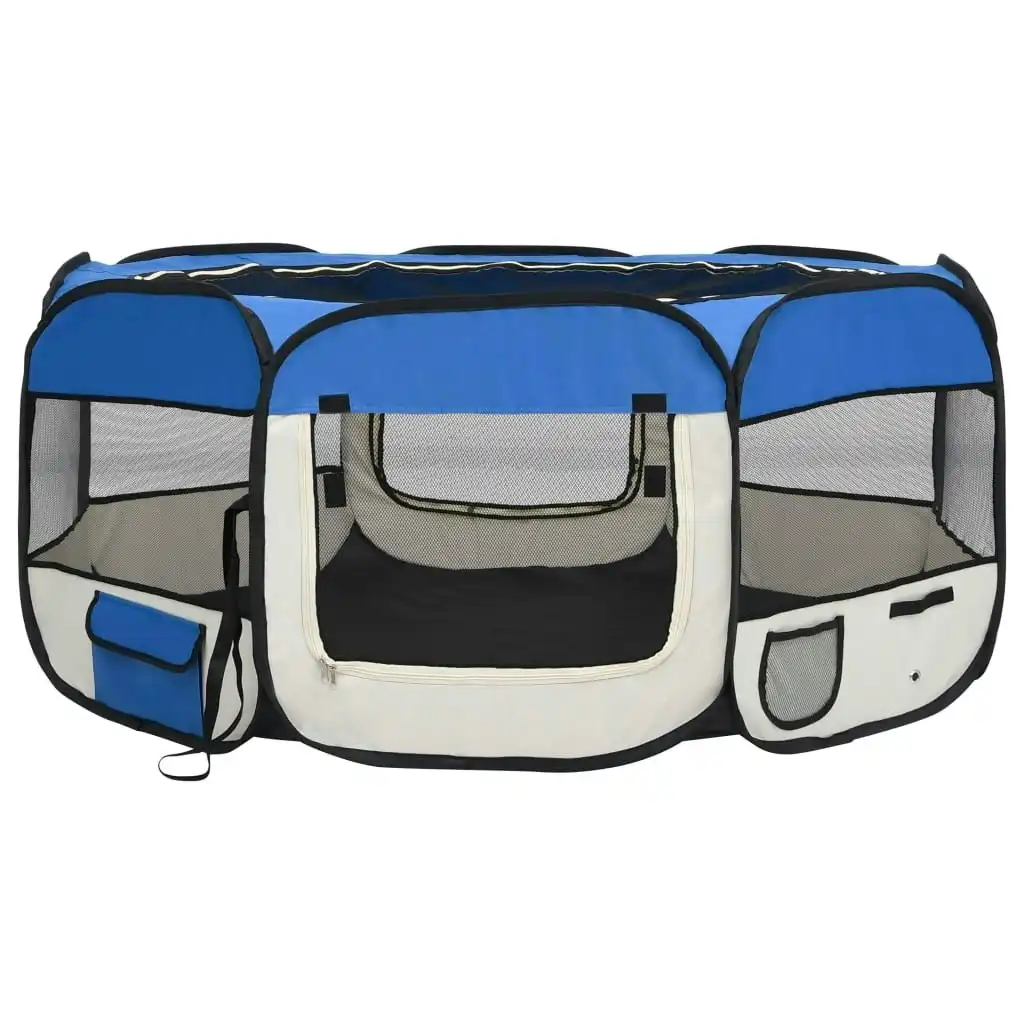 Foldable Dog Playpen with Carrying Bag Blue 145x145x61 cm 171016