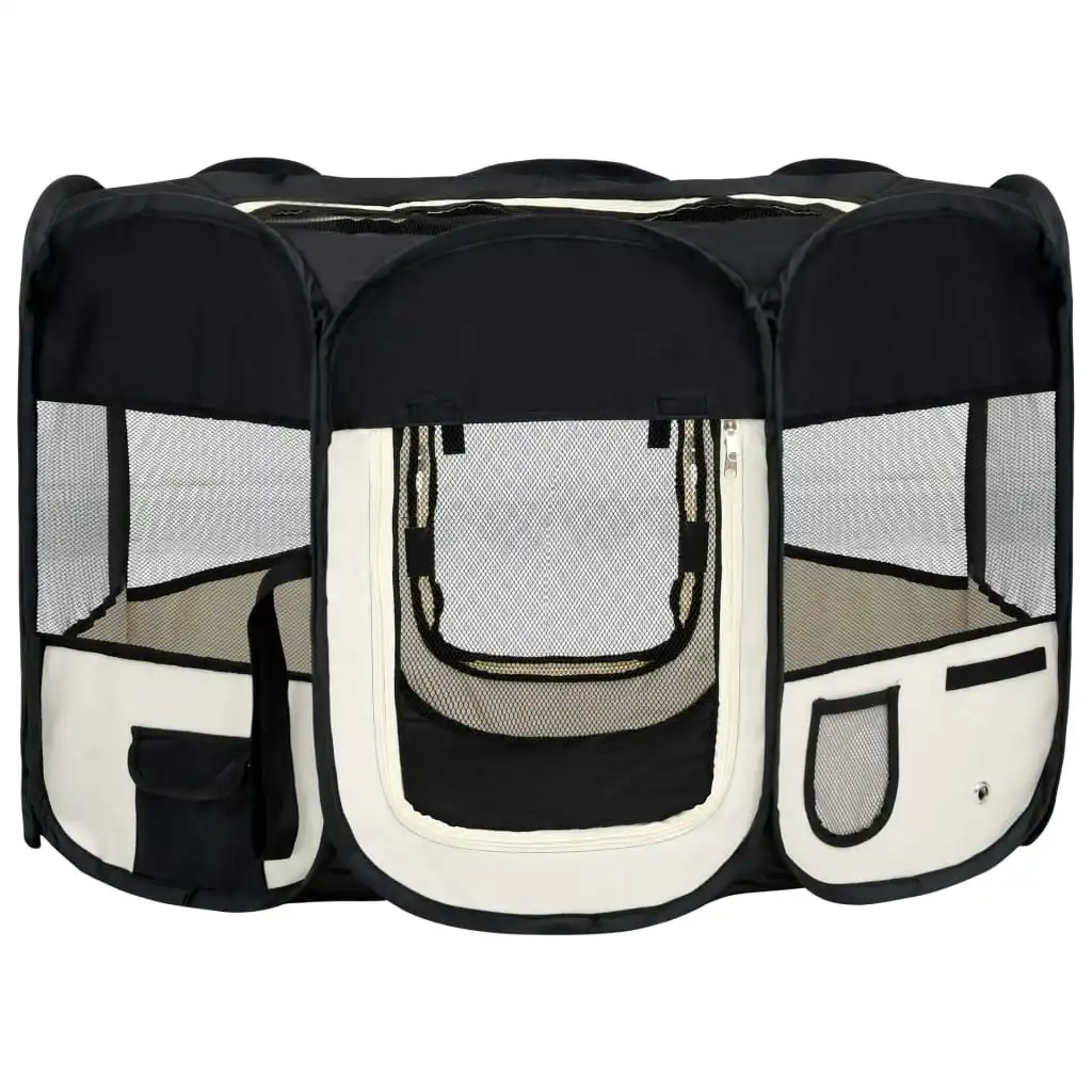 Foldable Dog Playpen with Carrying Bag Black 110x110x58 cm 171006