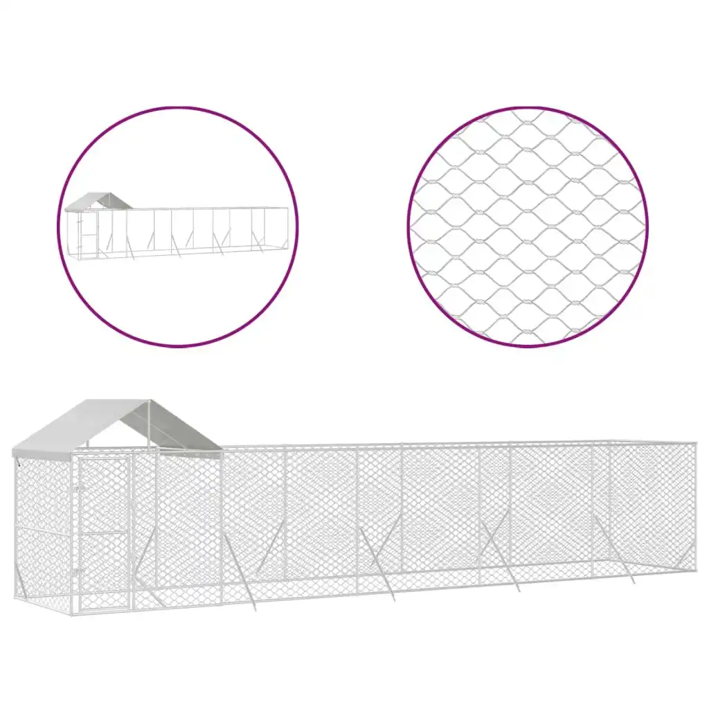 Outdoor Dog Kennel with Roof Silver 10x2x2.5 m Galvanised Steel 3190468