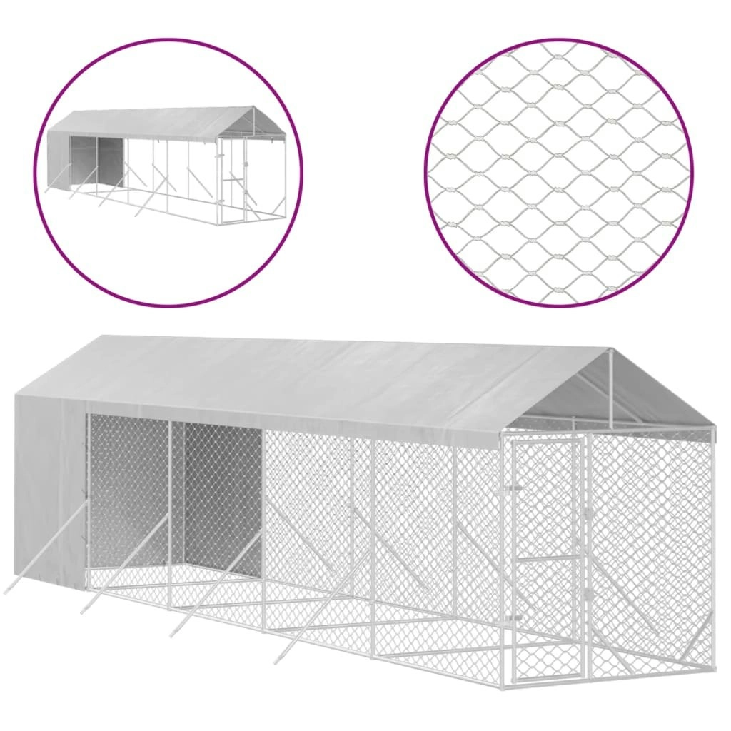 Outdoor Dog Kennel with Roof Silver 2x10x2.5 m Galvanised Steel 3190492