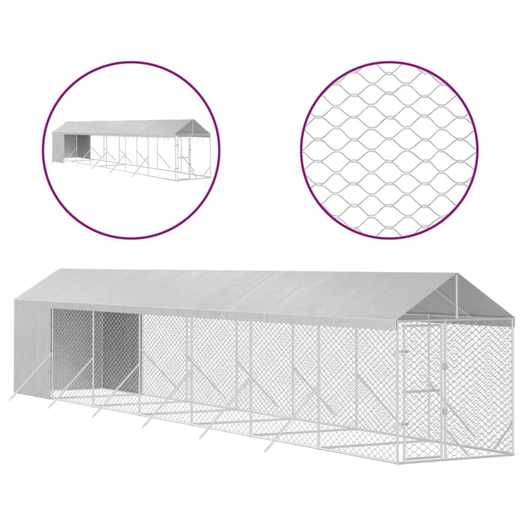 Outdoor Dog Kennel with Roof Silver 2x14x2.5 m Galvanised Steel 3190493