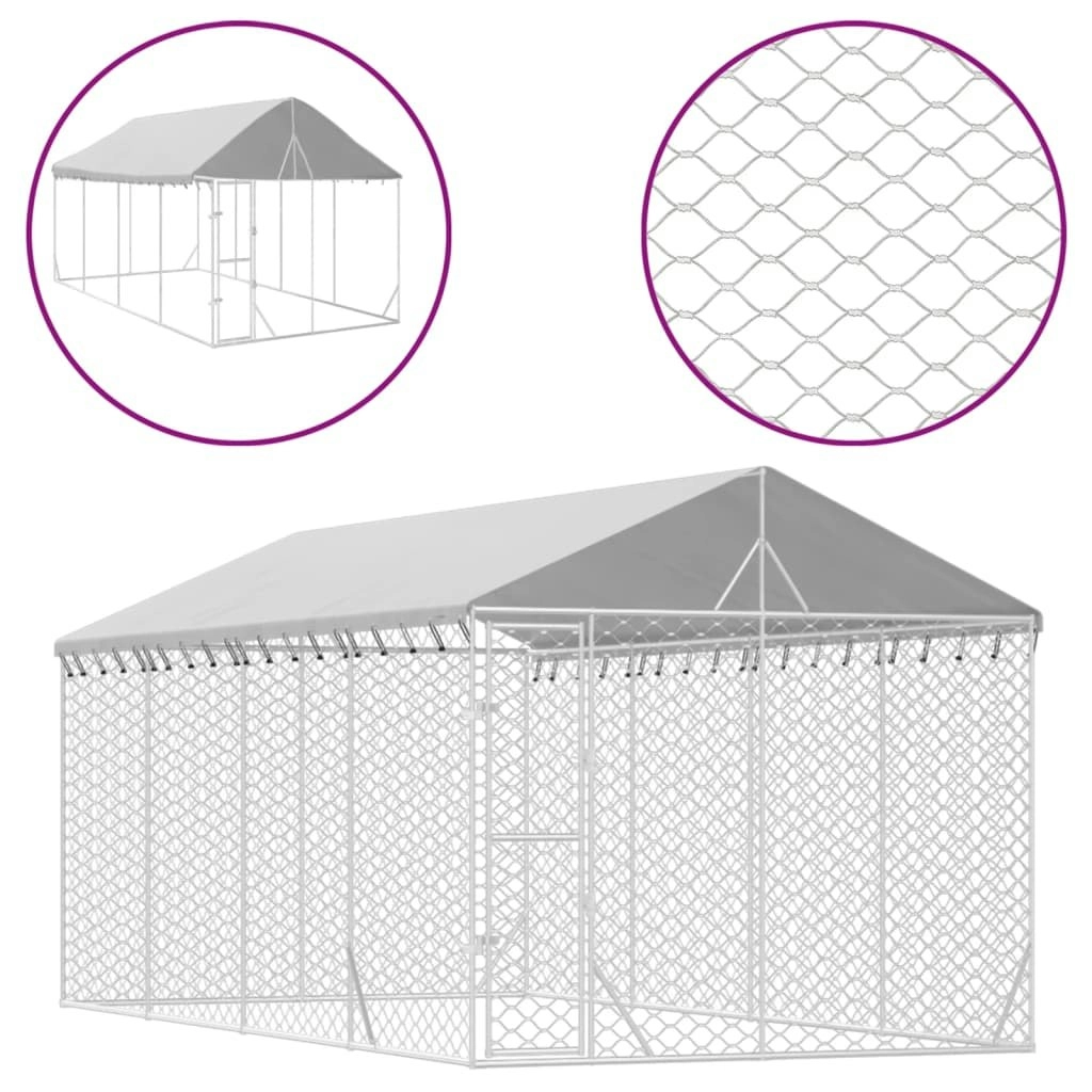 Outdoor Dog Kennel with Roof Silver 3x6x2.5 m Galvanised Steel 3190488