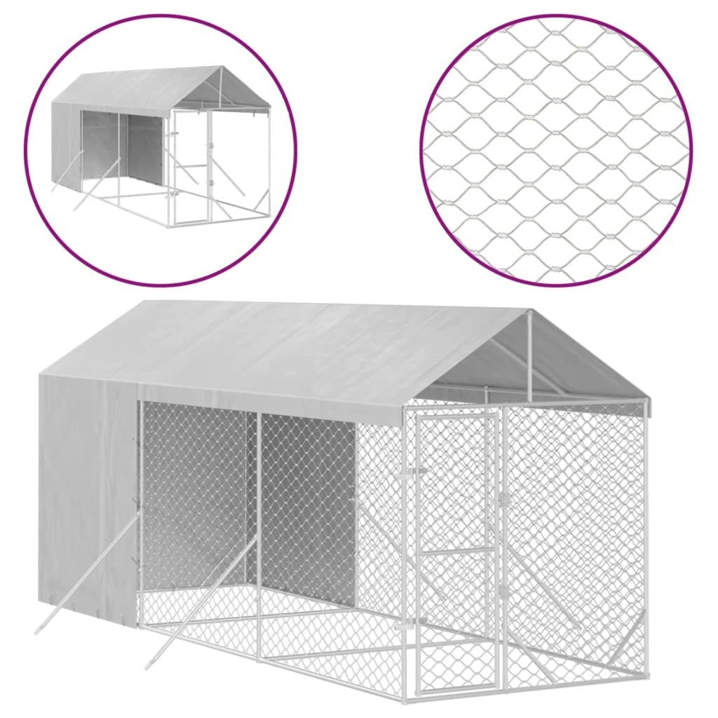 Outdoor Dog Kennel with Roof Silver 2x6x2.5 m Galvanised Steel 3190491