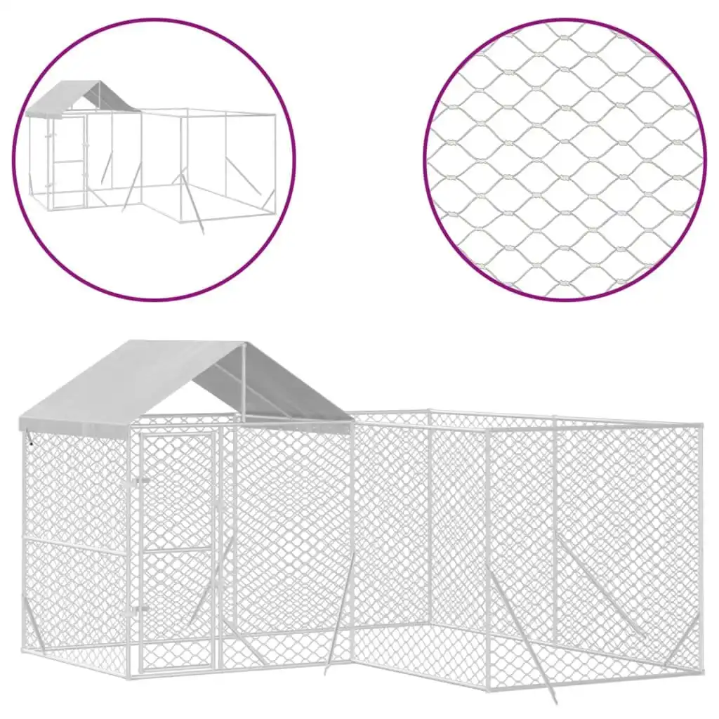 Outdoor Dog Kennel with Roof Silver 4x4x2.5 m Galvanised Steel 3190470