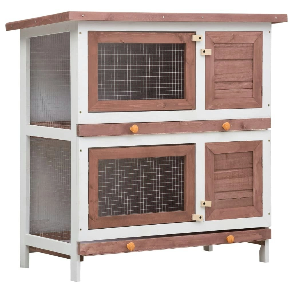 Outdoor Rabbit Hutch 4 Doors Brown Wood 170835