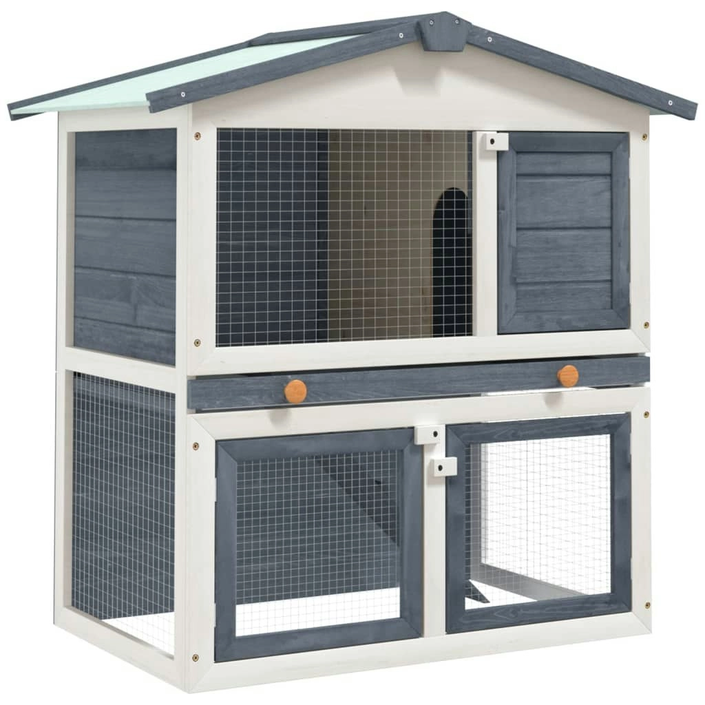 Outdoor Rabbit Hutch 3 Doors Grey Wood 170837