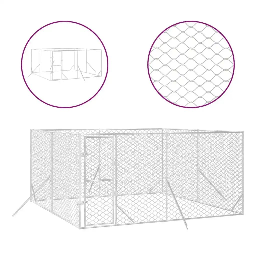 Outdoor Dog Kennel Silver 4x4x2 m Galvanised Steel 3190455