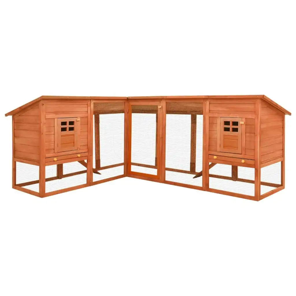 Outdoor Rabbit Hutch with Run Brown Solid Fir Wood 170872