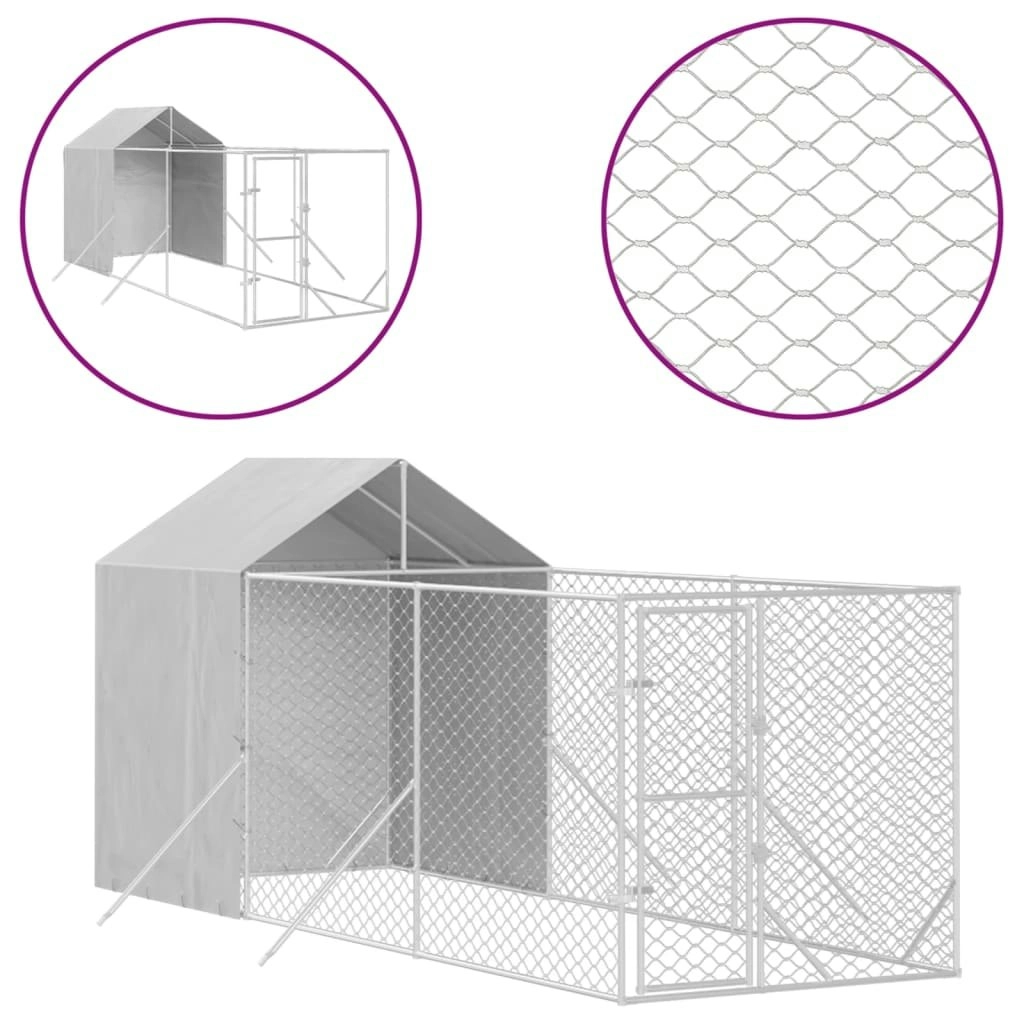 Outdoor Dog Kennel with Roof Silver 2x6x2.5 m Galvanised Steel 3190475